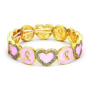 Pink & Gold Resin Pink Ribbon Stretch Bracelet